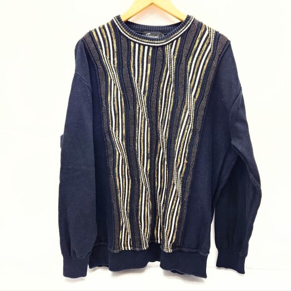 Tosani Canada Men XXL Black Gold Coogi Style Cosby Crew Neck Cotton Knit Sweater - Picture 2 of 10